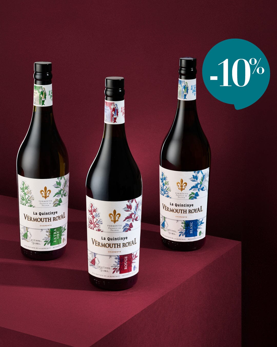 Offre La Quintinye Vermouth Royal Rouge, Blanc et Extra Dry à -10% Vermouth Maison Villevert