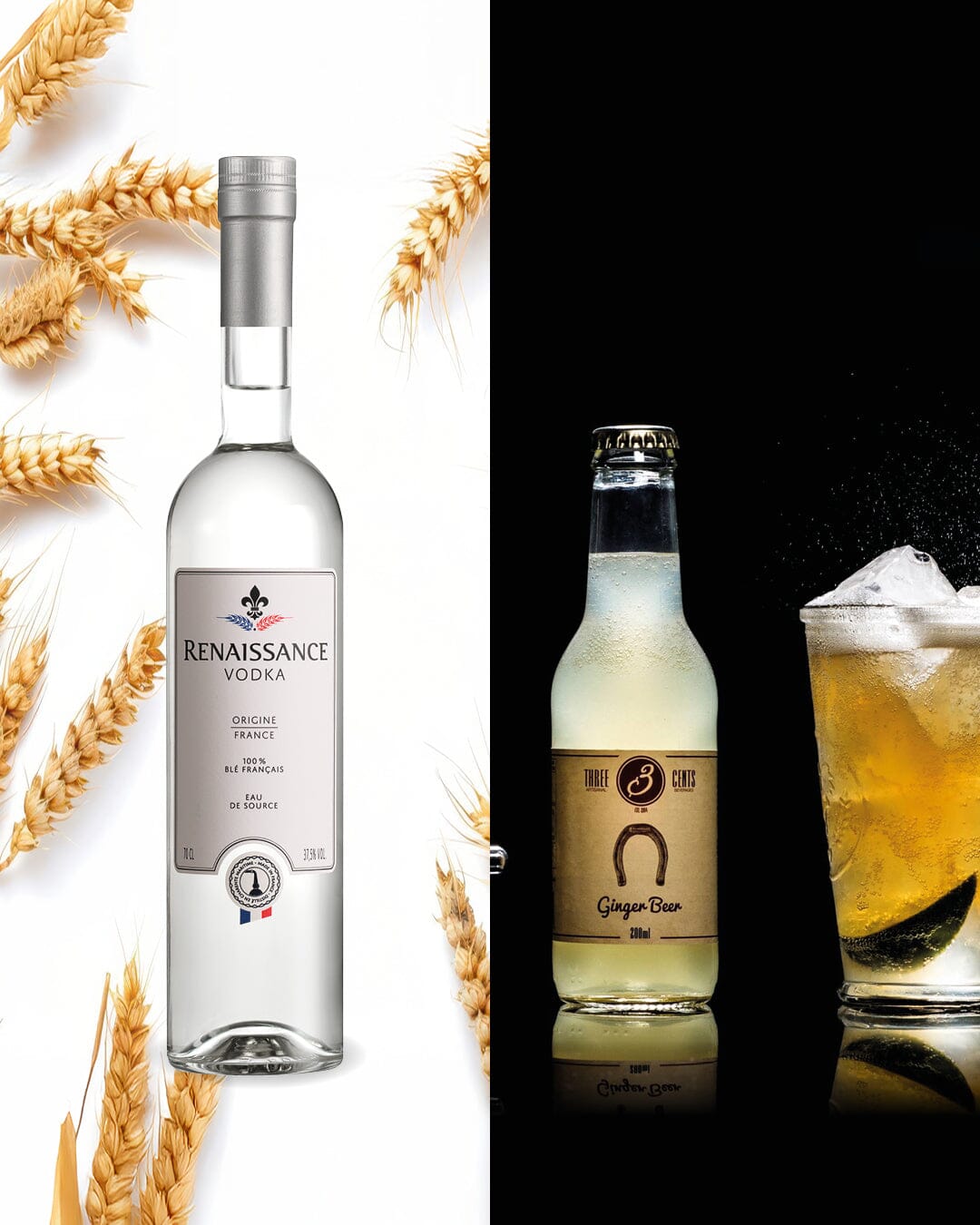 Offre Mule : 1 vodka Renaissance + 6 Three Cents Ginger Beer OFFERTES Vodka Maison Villevert