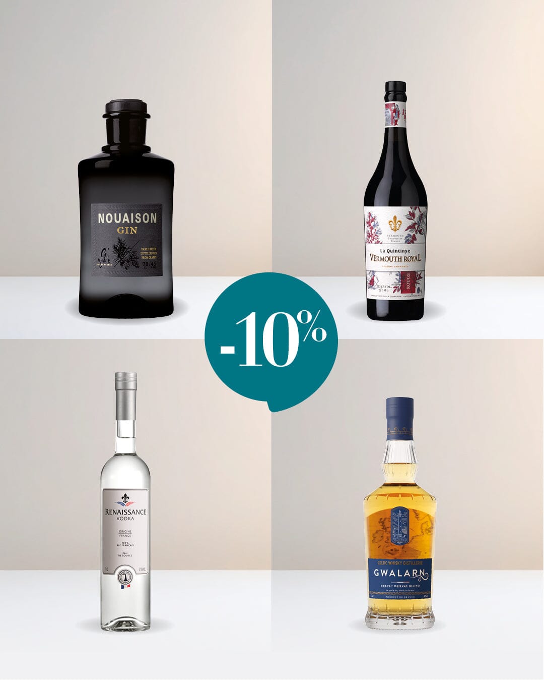 Offre Nouaison Gin, La Quintinye Vermouth Royal, Renaissance Vodka et Gwalarn à -10% Gin Maison Villevert
