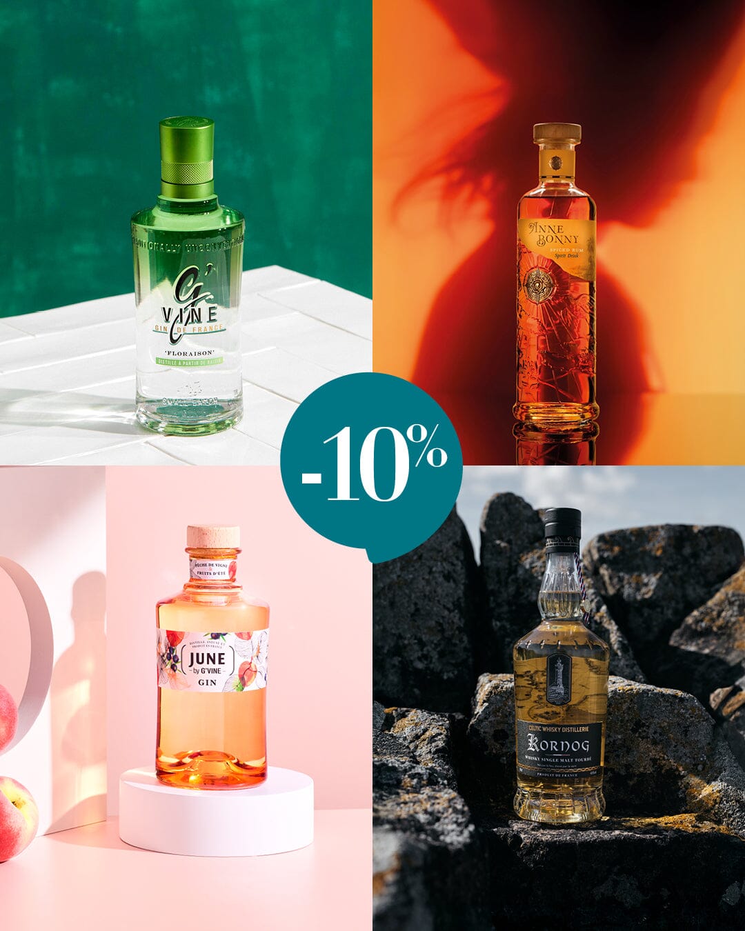Offre G'Vine Gin, June, Anne Bonny™ Spiced Rum et Kornog à -10% Gin Maison Villevert 